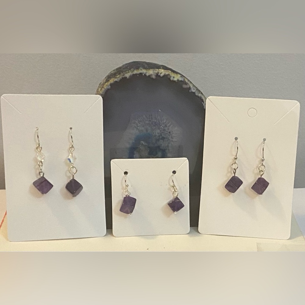 Amethyst cube crystal earrings